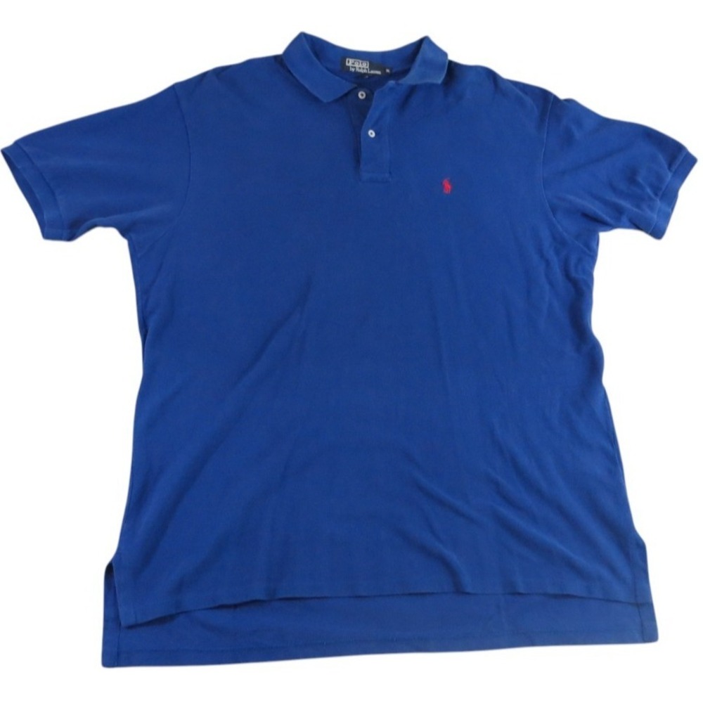 Polo Ralph Lauren VTG 90s Shirt Royal Blue Red Pony Pique Cotton Polo USA Men XL